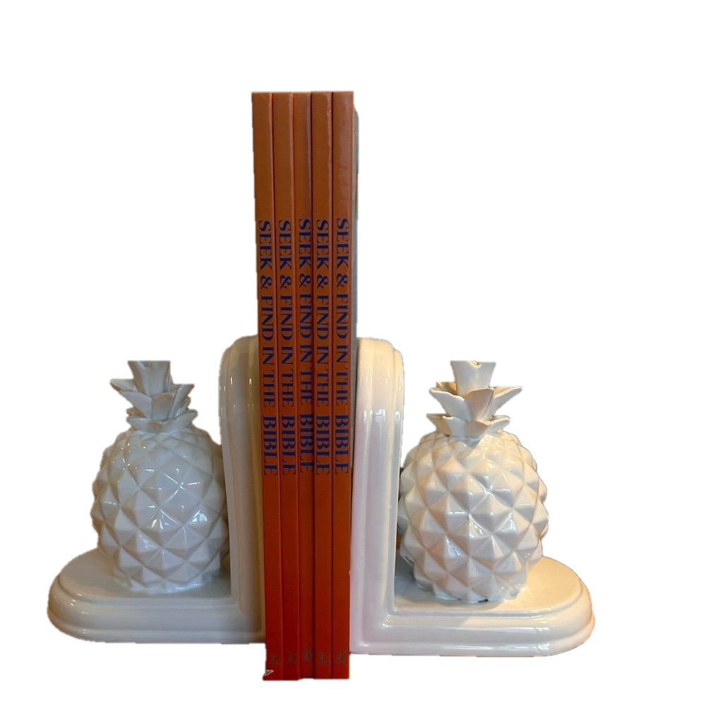 White Pineapple Bookends – New, Modern Decor, Unique Book Holder.